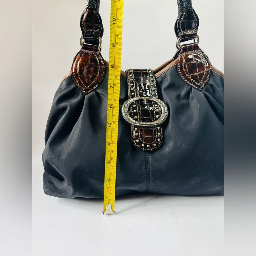 Y2K style Brighton nylon and leather shoulder bag, reptile and cheetah print